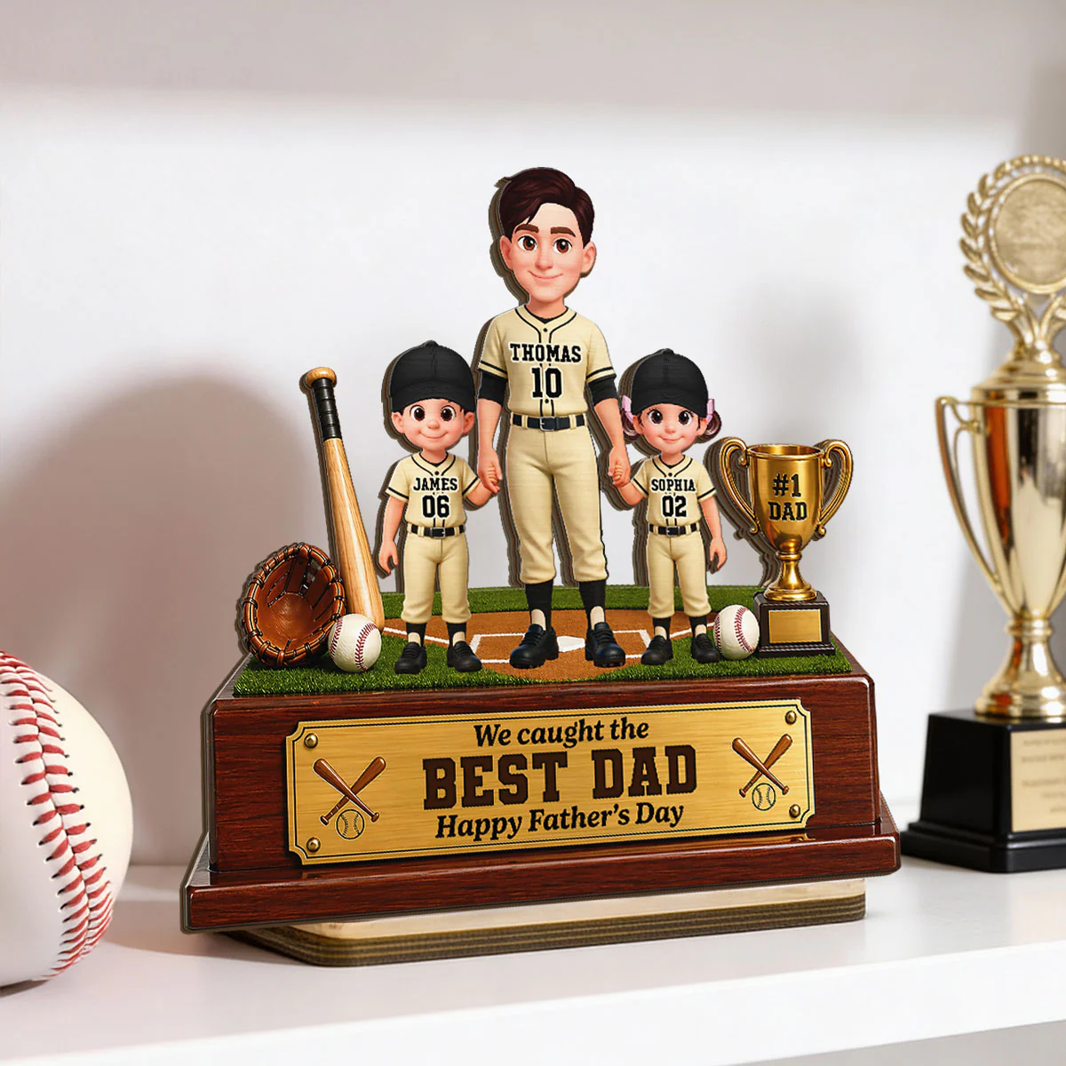 Baseball We Caught The Best Dad - Personalized 2-Layered Wooden Plaque -  Gift For Dad - Image 2