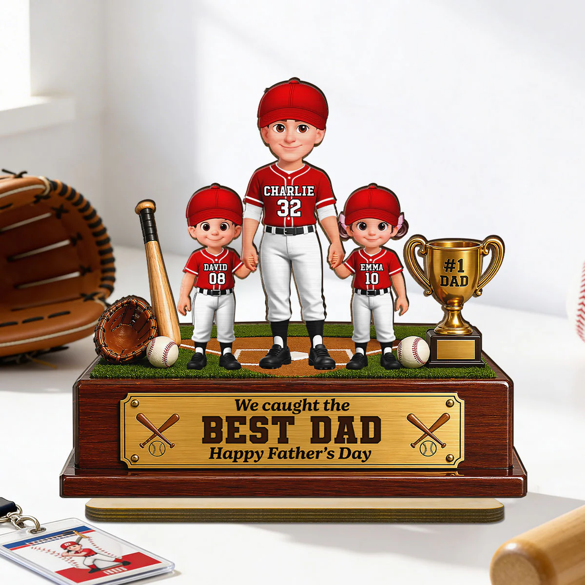 Baseball We Caught The Best Dad - Personalized 2-Layered Wooden Plaque -  Gift For Dad - Image 3