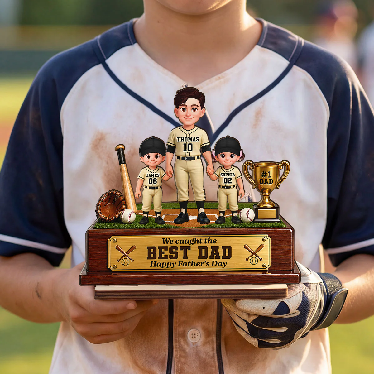 Baseball We Caught The Best Dad - Personalized 2-Layered Wooden Plaque -  Gift For Dad - Image 7