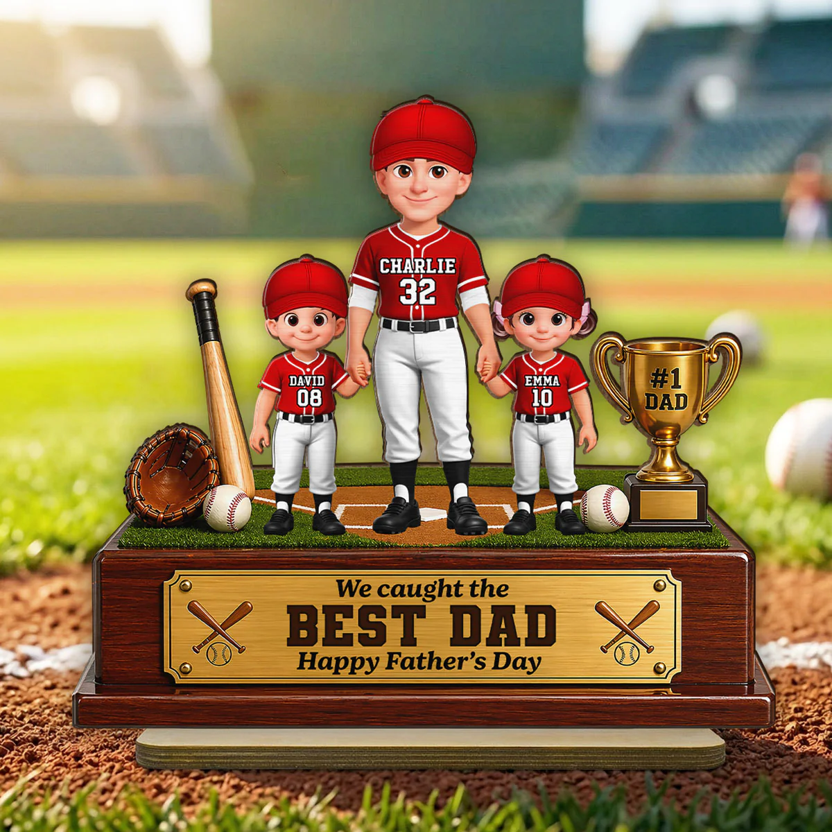Baseball We Caught The Best Dad - Personalized 2-Layered Wooden Plaque -  Gift For Dad - Image 8