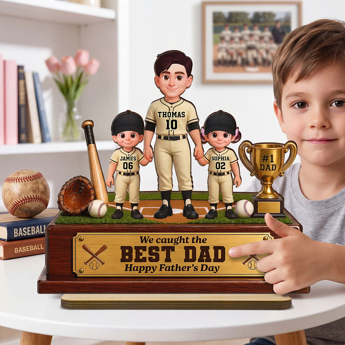 Baseball We Caught The Best Dad - Personalized 2-Layered Wooden Plaque -  Gift For Dad - Image 9
