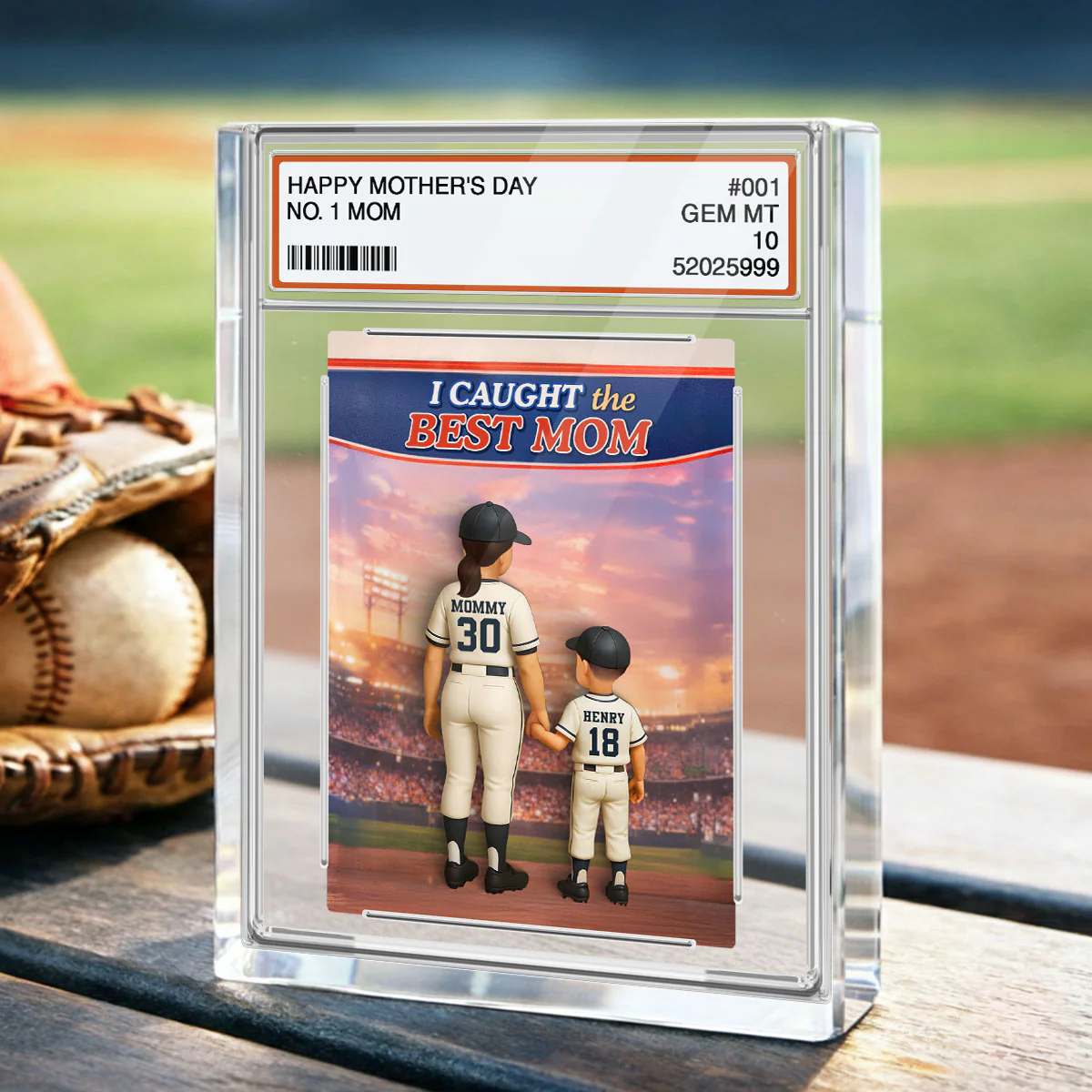 Baseball We Caught the Best Mom Custom Trading Card - Personalized Acrylic Block Plaque - Heartfelt Gift for Mom - Image 2