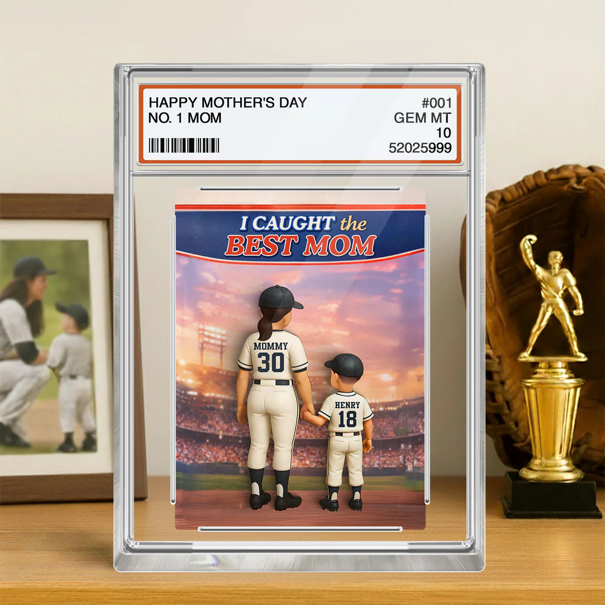 Baseball We Caught the Best Mom Custom Trading Card - Personalized Acrylic Block Plaque - Heartfelt Gift for Mom - Image 5