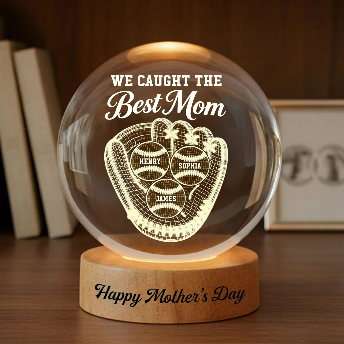 Baseball We Caught The Best Mom Illusion - Personalized Crystal Ball LED Night Light - Mother's Day Gift For Mom, Wife - Image 5