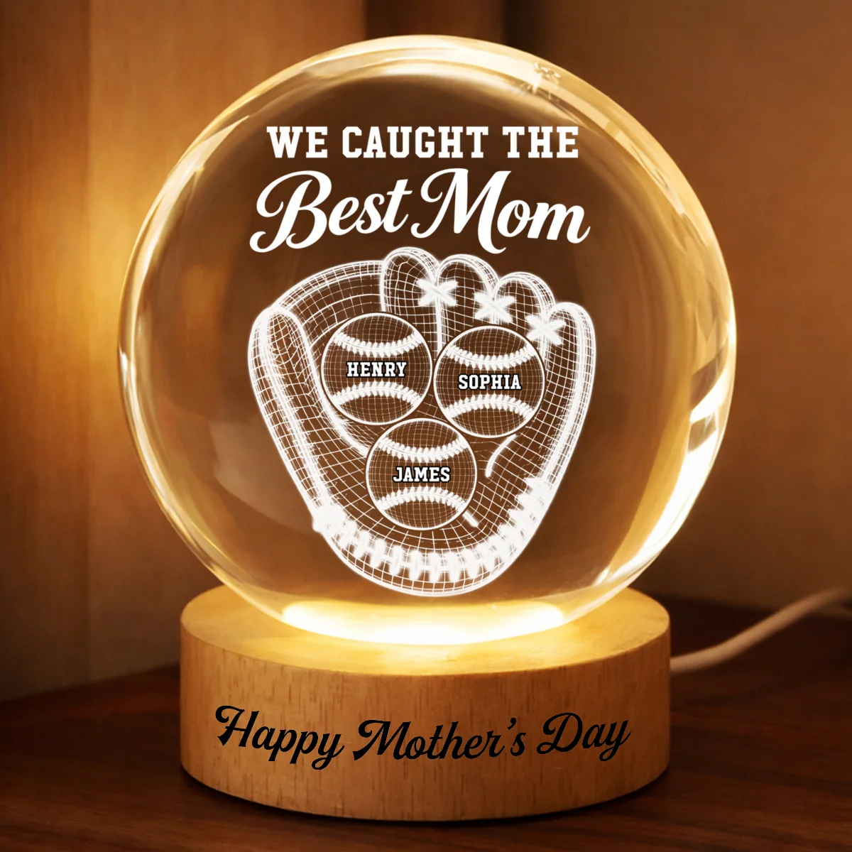 Baseball We Caught The Best Mom Illusion - Personalized Crystal Ball LED Night Light - Mother's Day Gift For Mom, Wife - Image 8