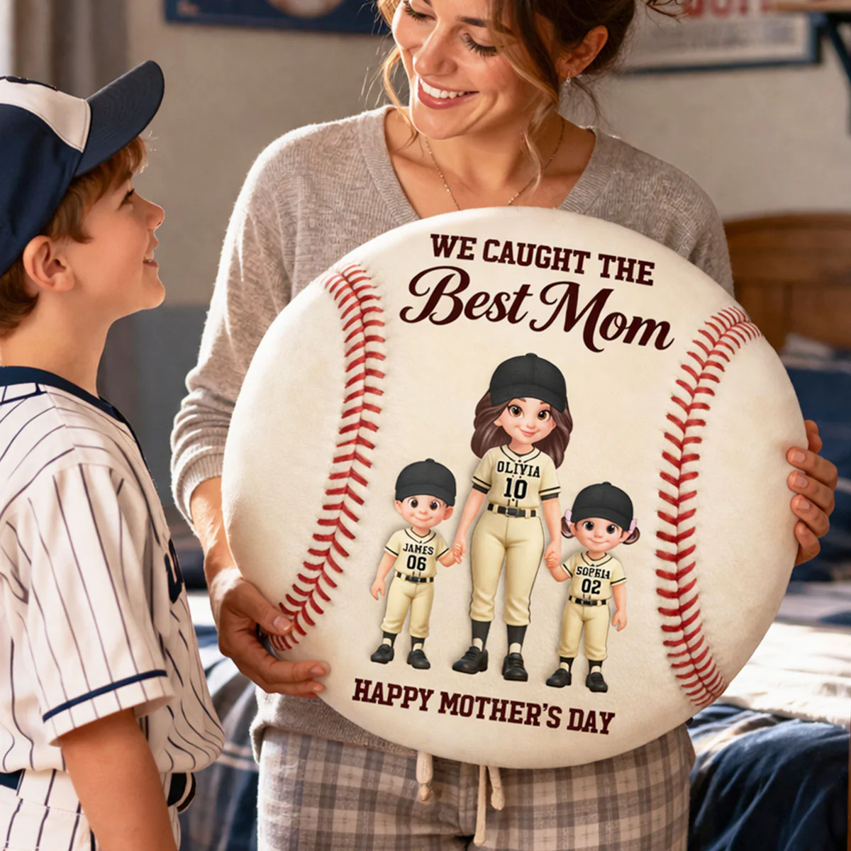 Baseball We Caught The Best Mom - Personalized Custom Shaped Pillow - Mother's Day Gift For Baseball Mom - Image 4