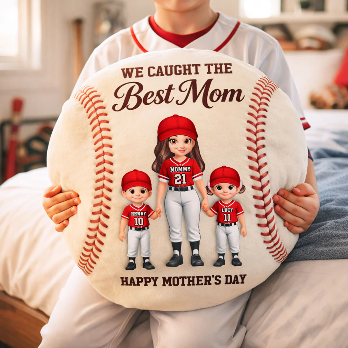 Baseball We Caught The Best Mom - Personalized Custom Shaped Pillow - Mother's Day Gift For Baseball Mom - Image 5