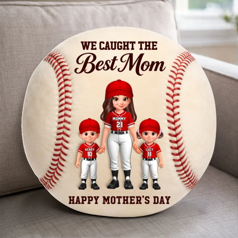 Baseball We Caught The Best Mom - Personalized Custom Shaped Pillow - Mother's Day Gift For Baseball Mom - Image 7