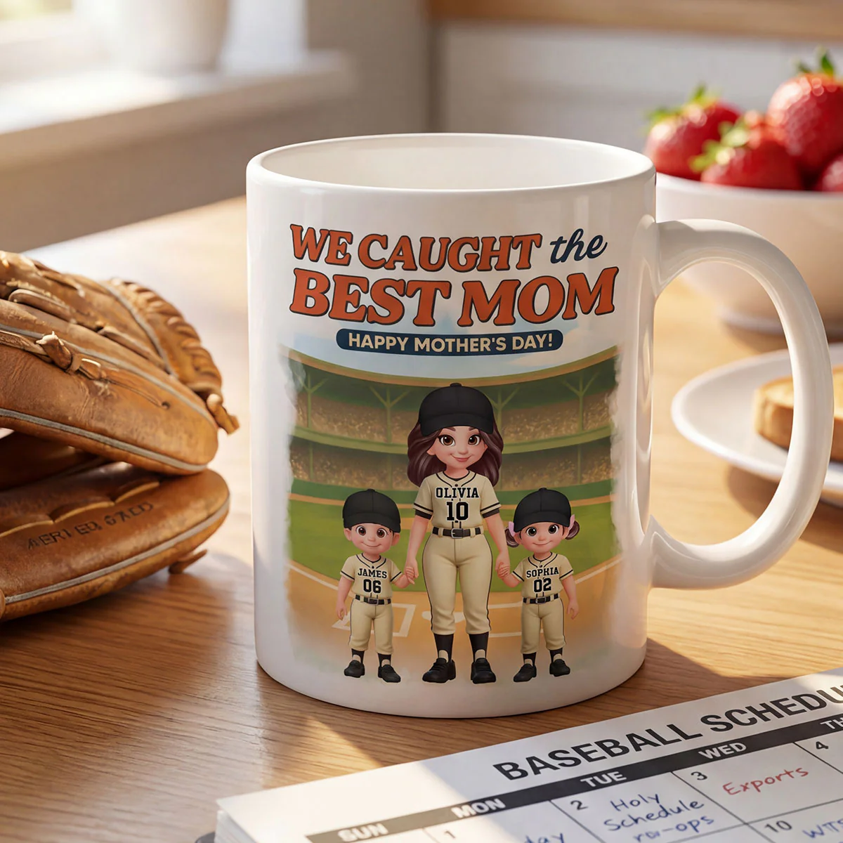 Baseball We Caught The Best Mom - Personalized Mug - Mother's Day Gift For Baseball Mom - Image 3