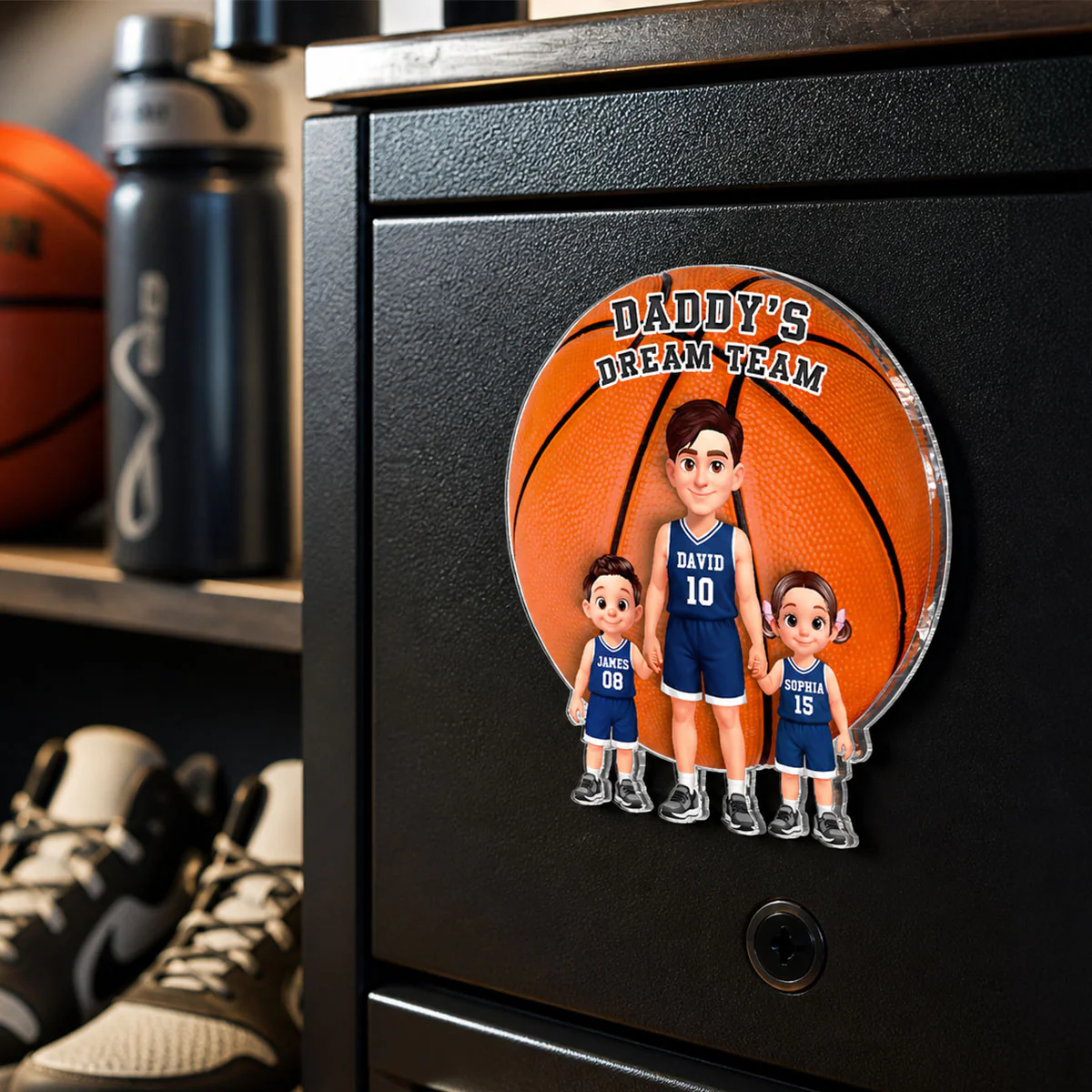 Basketball Dad And Kids Daddy's Dream Team - Personalized Acrylic Fridge Magnet - Father's Day Gift For Dad, Husband - Image 3