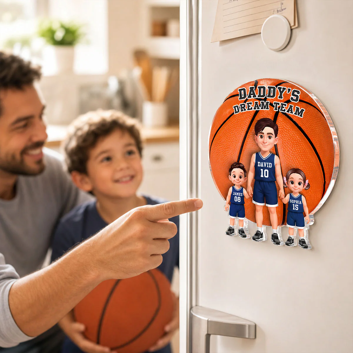 Basketball Dad And Kids Daddy's Dream Team - Personalized Acrylic Fridge Magnet - Father's Day Gift For Dad, Husband - Image 4