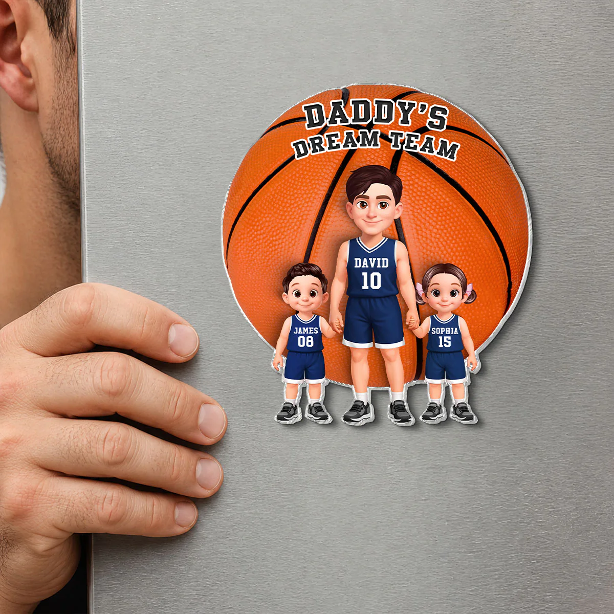 Basketball Dad And Kids Daddy's Dream Team - Personalized Acrylic Fridge Magnet - Father's Day Gift For Dad, Husband - Image 5