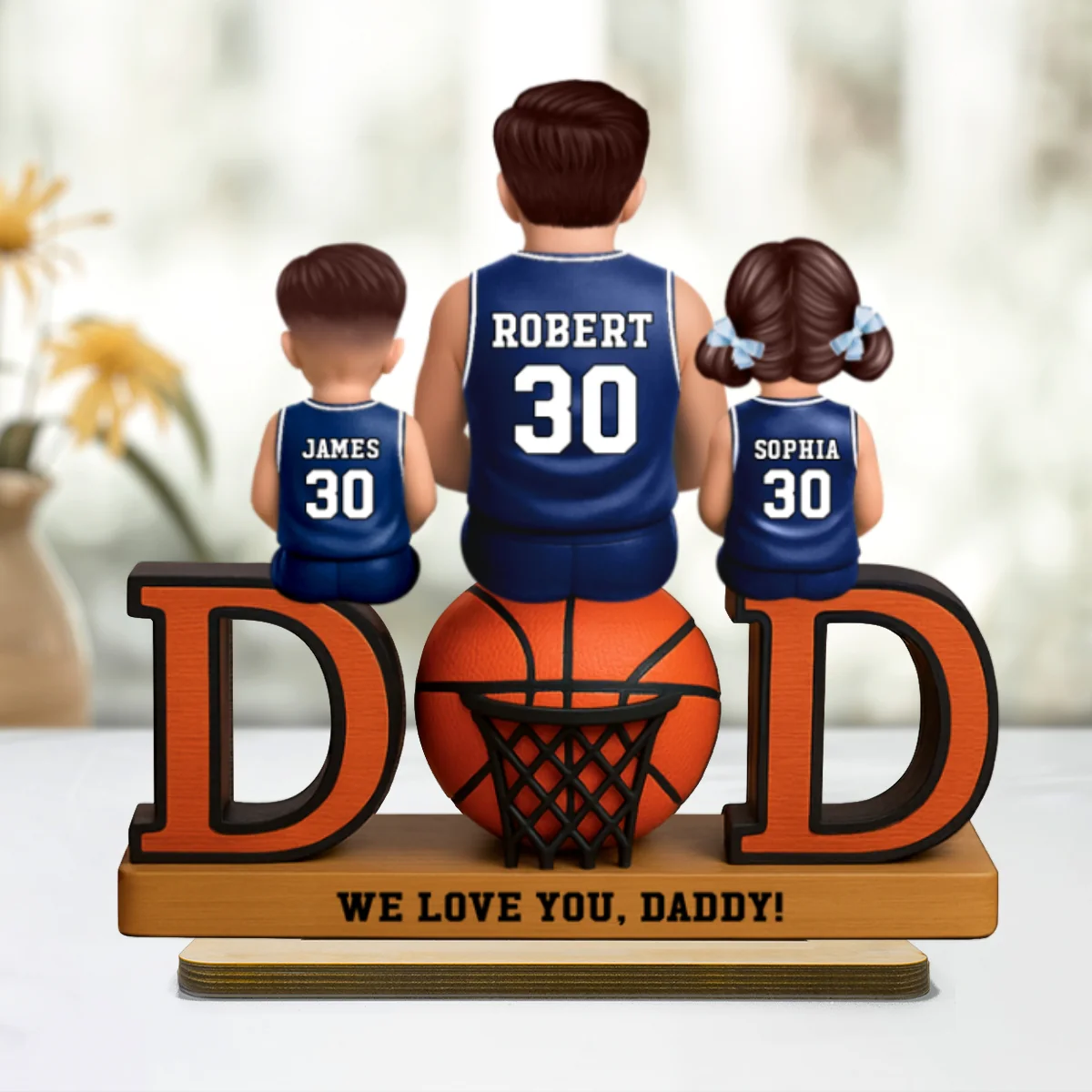 Basketball Dad And Kids Sitting Personalized 2-Layer Standing Wooden Plaque, Gift for Dads - Image 10