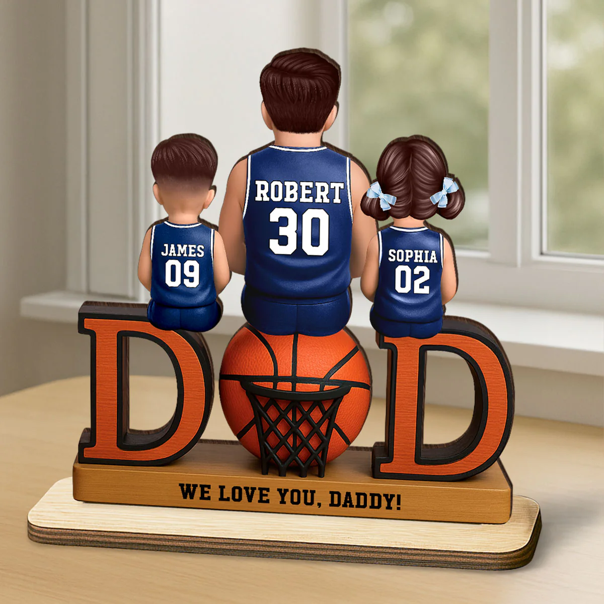 Basketball Dad And Kids Sitting Personalized 2-Layer Standing Wooden Plaque, Gift for Dads - Image 7