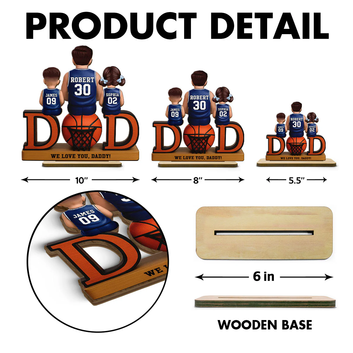 Basketball Dad And Kids Sitting Personalized 2-Layer Standing Wooden Plaque, Gift for Dads - Image 8