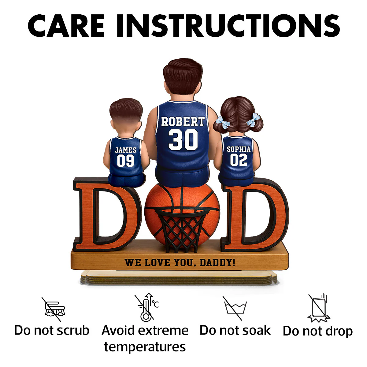 Basketball Dad And Kids Sitting Personalized 2-Layer Standing Wooden Plaque, Gift for Dads - Image 9