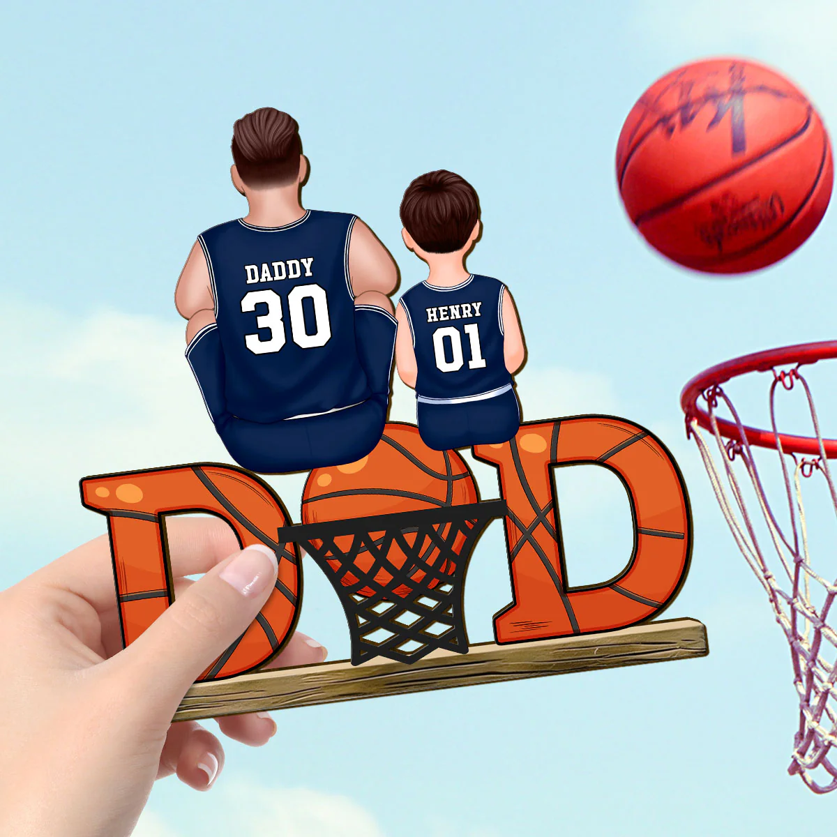 Basketball Dad & Kids Personalized 2-Layer Standing Wooden Plaque, Father’s Day Gift for Dads, Gift for Husband - Image 8