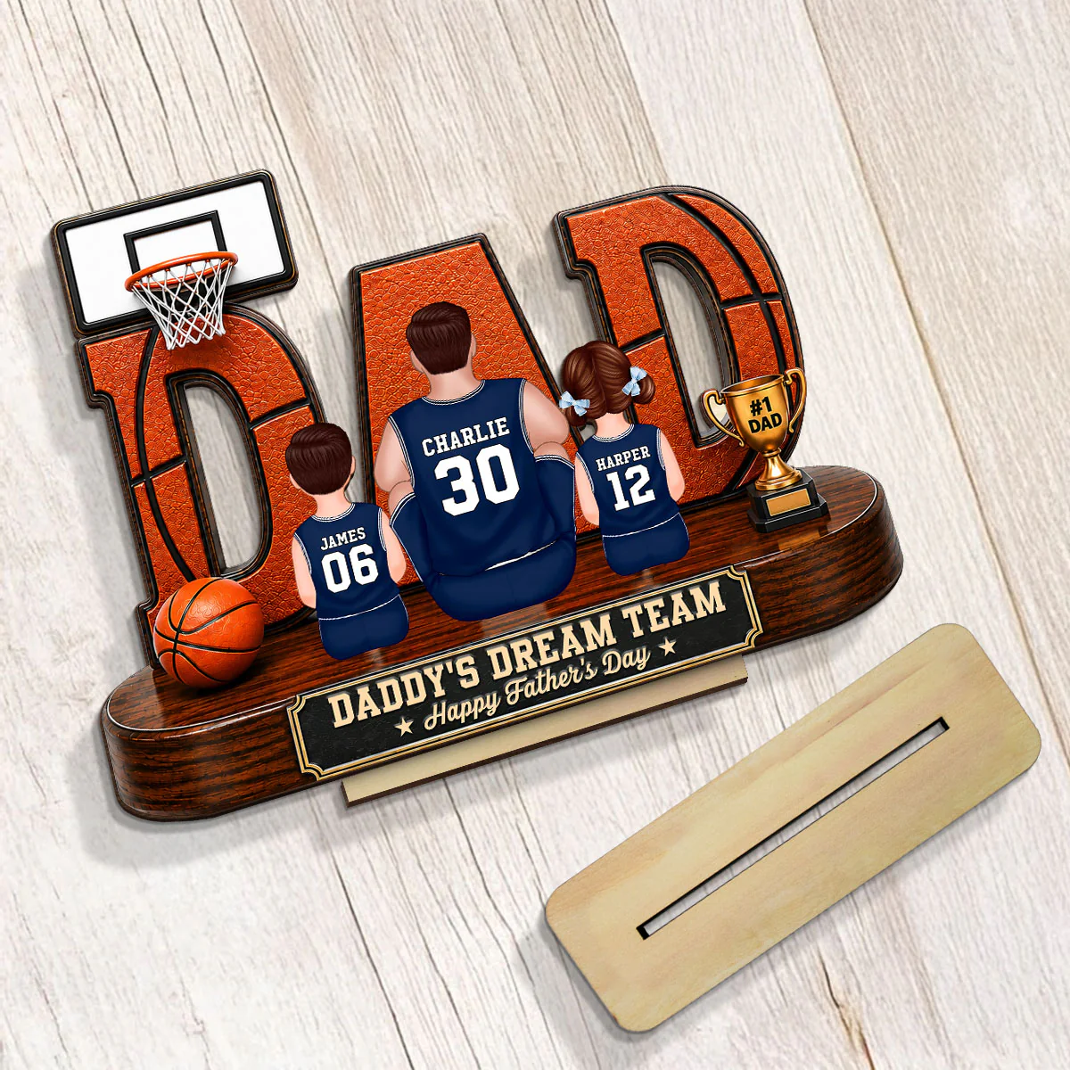 Basketball Dad Legend Daddy's Dream Team - Personalized 2-Layered Wooden Plaque - Unique Trending  Gift For Dad, Husband, Basketball Fans - Image 3
