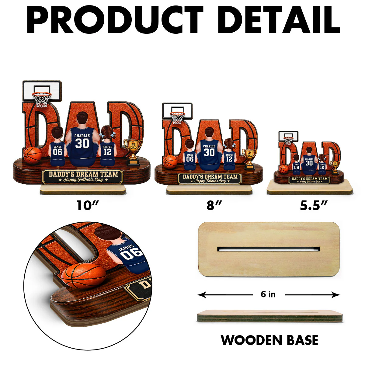 Basketball Dad Legend Daddy's Dream Team - Personalized 2-Layered Wooden Plaque - Unique Trending  Gift For Dad, Husband, Basketball Fans - Image 9