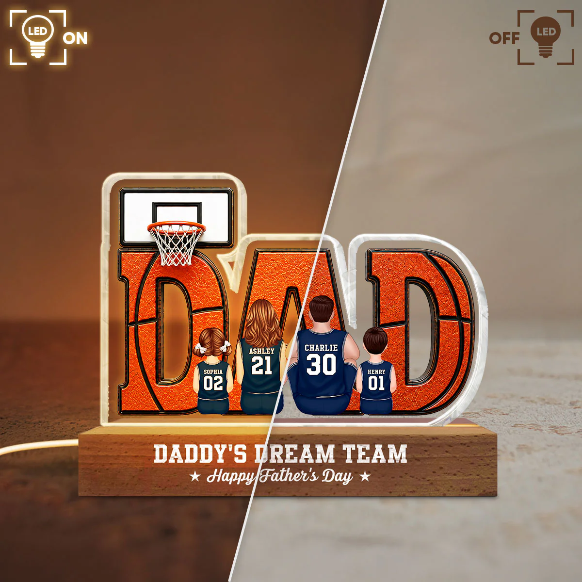 Basketball Dad Legend Daddy's Dream Team - Personalized Acrylic Block LED Night Light - Father's Day Gift For Dad, Husband, Basketball Fans - Image 8
