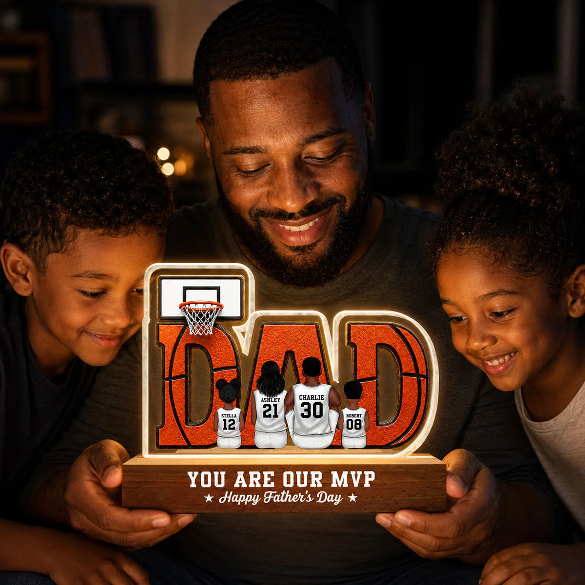 Basketball Dad Legend Daddy's Dream Team - Personalized Acrylic Block LED Night Light - Father's Day Gift For Dad, Husband, Basketball Fans - Image 9