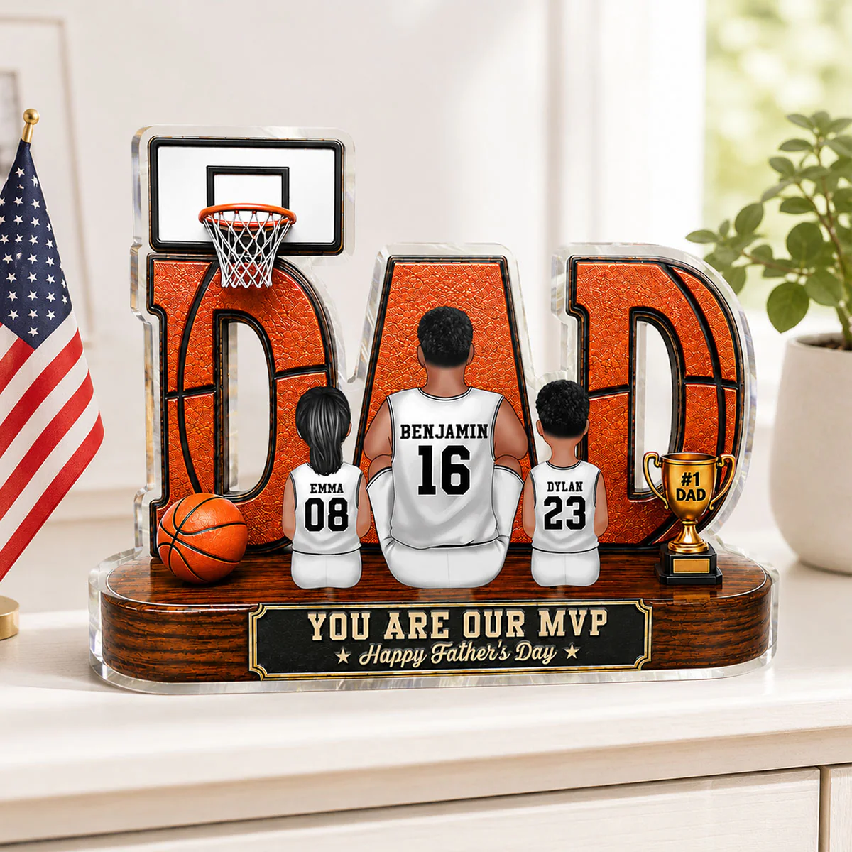Basketball Dad Legend Daddy's Dream Team 2D Flat Printed- Personalized Acrylic Block Plaque - Gift For Dad, Husband, Basketball Fans