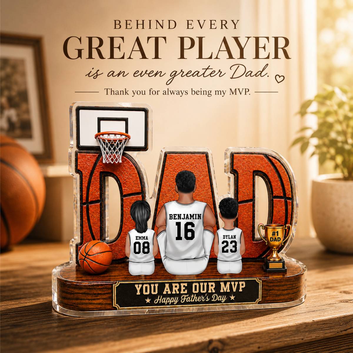 Basketball Dad Legend Daddy's Dream Team 2D Flat Printed- Personalized Acrylic Block Plaque - Gift For Dad, Husband, Basketball Fans - Image 4