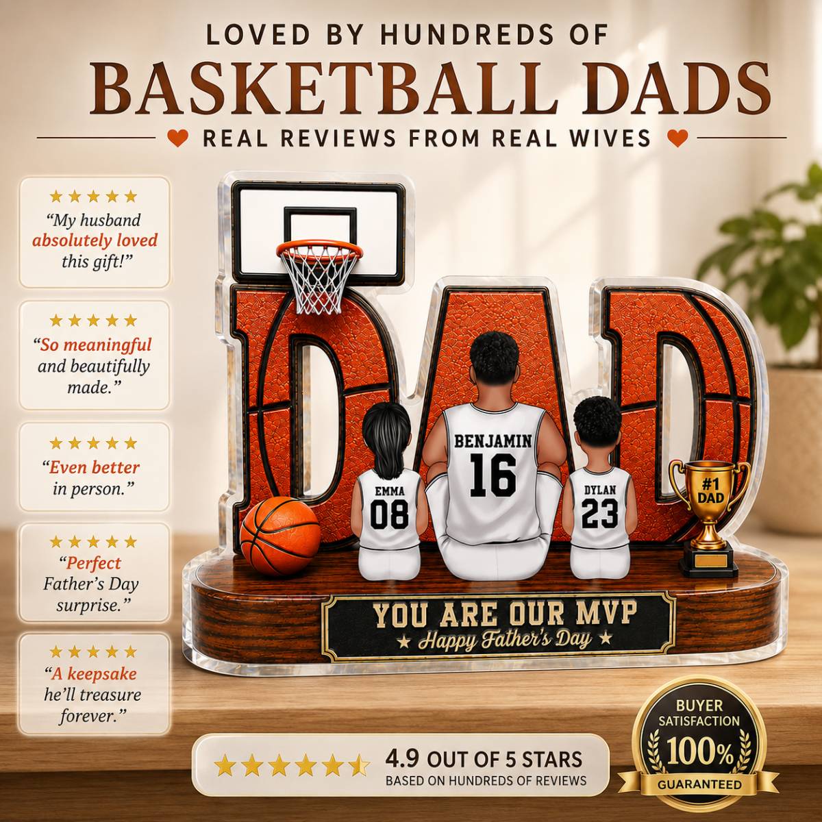 Basketball Dad Legend Daddy's Dream Team 2D Flat Printed- Personalized Acrylic Block Plaque - Gift For Dad, Husband, Basketball Fans - Image 5