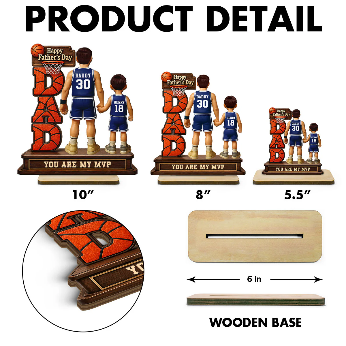 Basketball Dad Legend You Are Our MVP - Personalized 2-Layered Wooden Plaque - Gift For Dad, Husband, Basketball Fans - Image 7