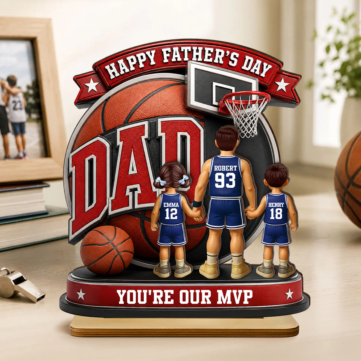 Basketball Dad You're Our MVP - Personalized 2-Layered Wooden Plaque - Heartfelt Gift For Dad, Husband - Image 3