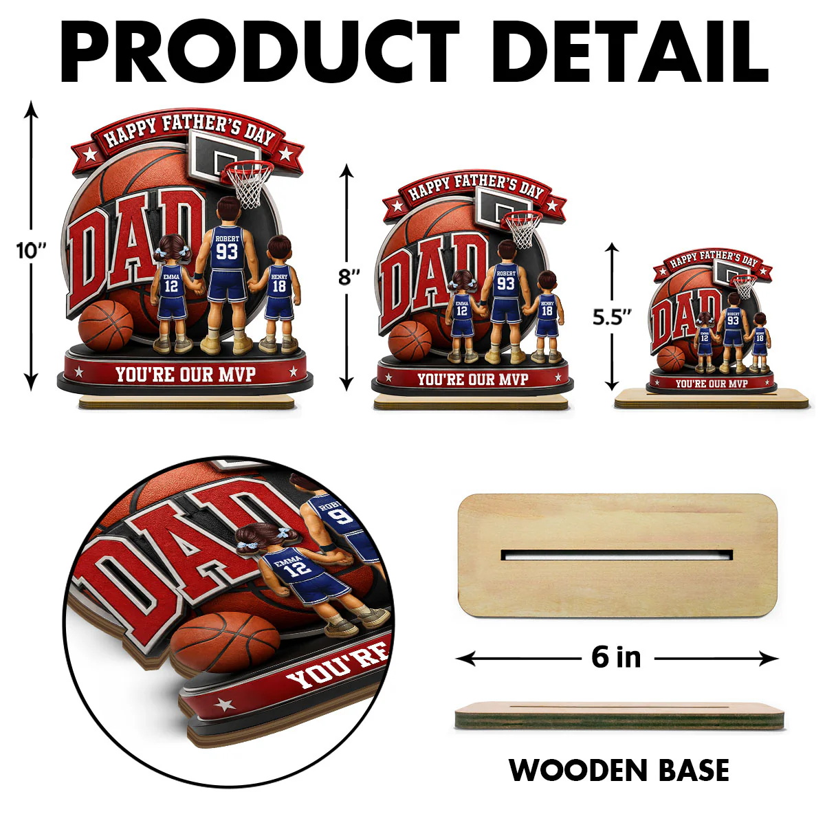 Basketball Dad You're Our MVP - Personalized 2-Layered Wooden Plaque - Heartfelt Gift For Dad, Husband - Image 7
