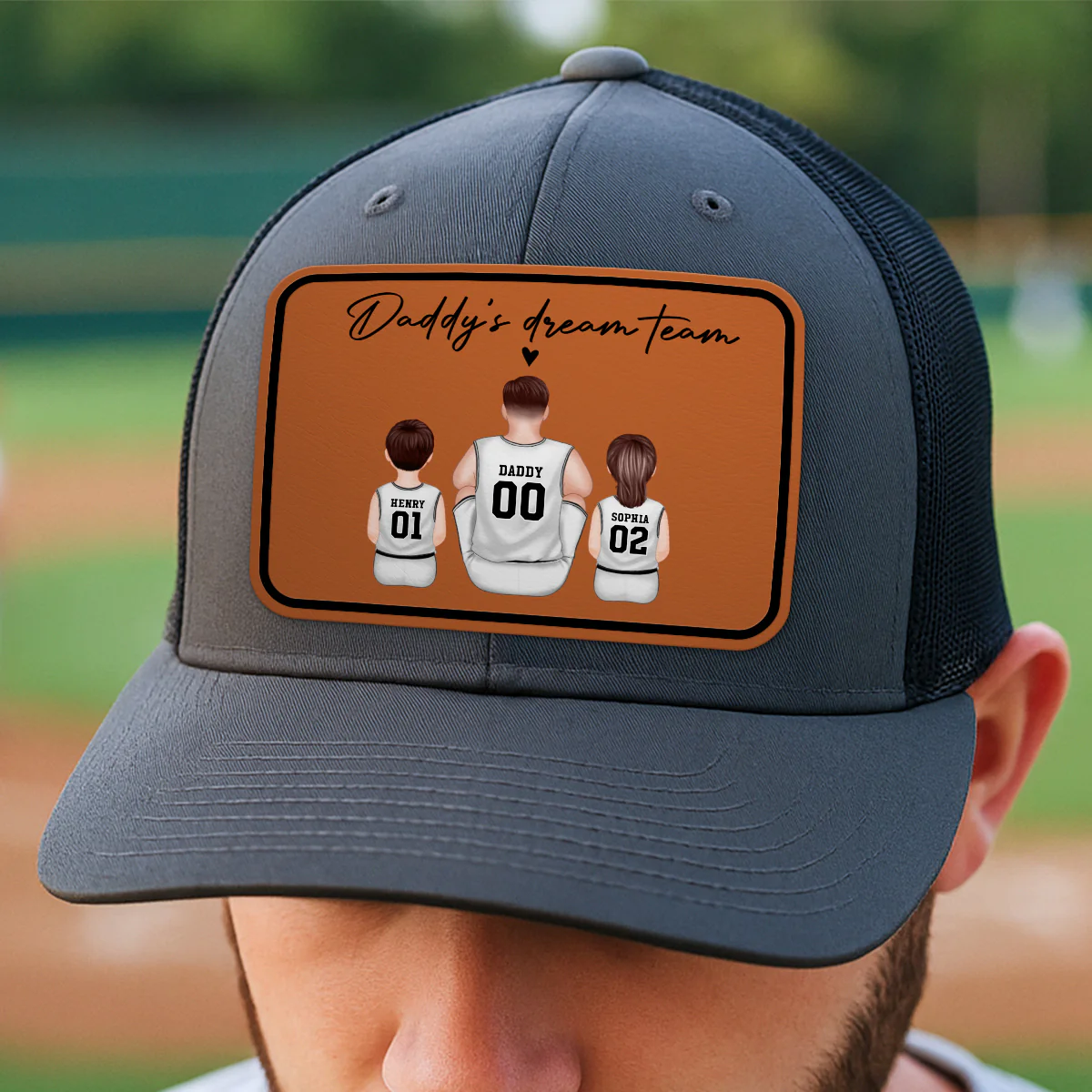 Basketball Daddy's Dream Team Personalized Trucker Hat, Snapback Leather Patch Hat, Father's Day Gift for Basketball Dads - Image 4