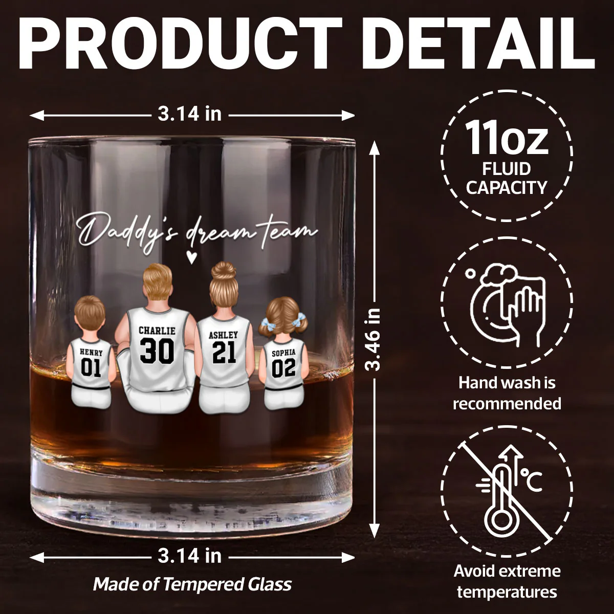 Basketball Daddy's Dream Team - Personalized Whiskey Glass - Gift for Basketball Dads - Image 11