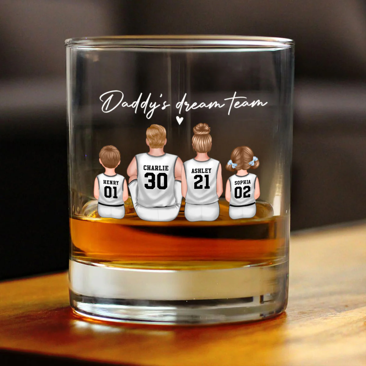 Basketball Daddy's Dream Team - Personalized Whiskey Glass - Gift for Basketball Dads - Image 4