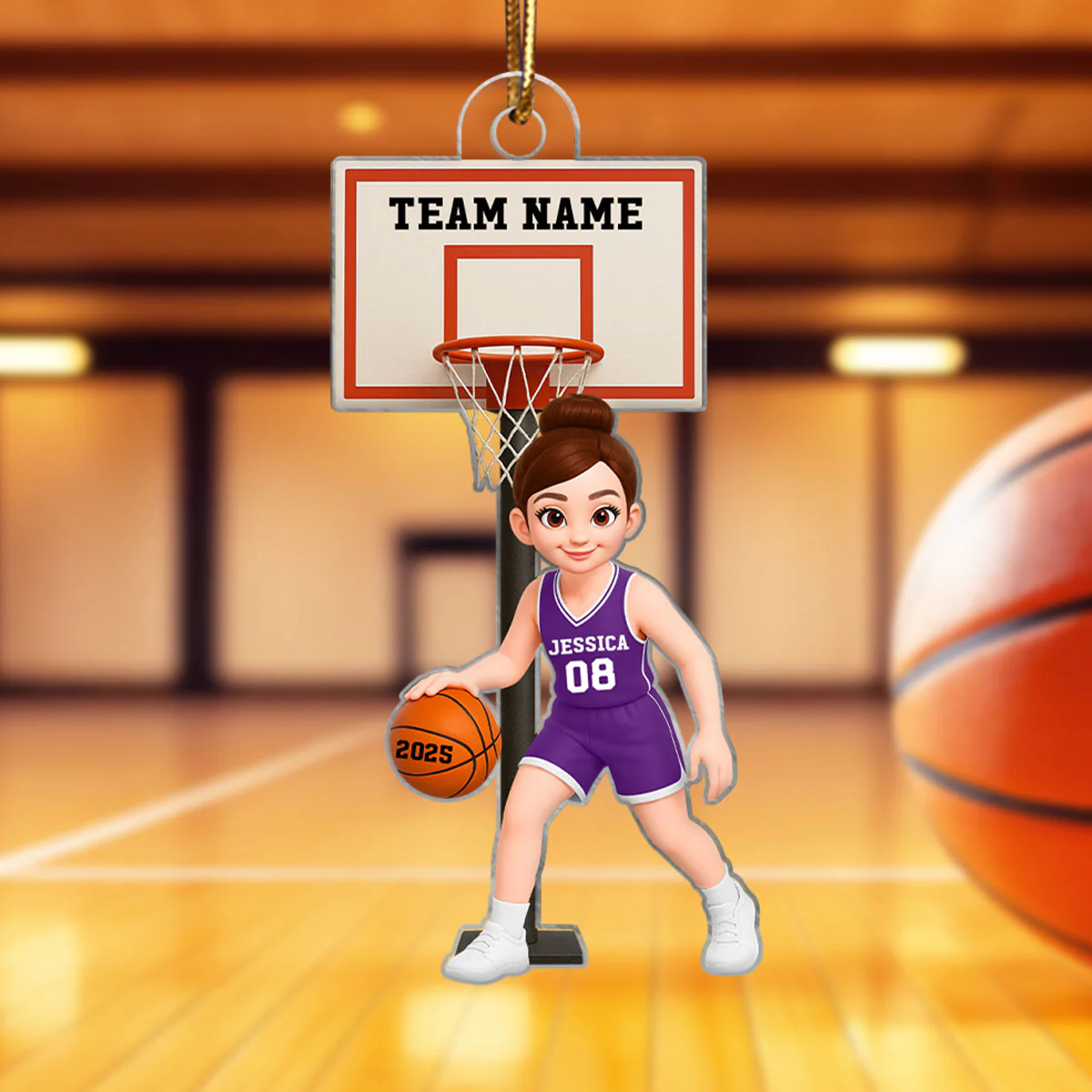Basketball Girl Playing On Court 3D Effect - Personalized Acrylic Ornament - Christmas Gift For Teen Girls, Daughters, Granddaughters - Image 2
