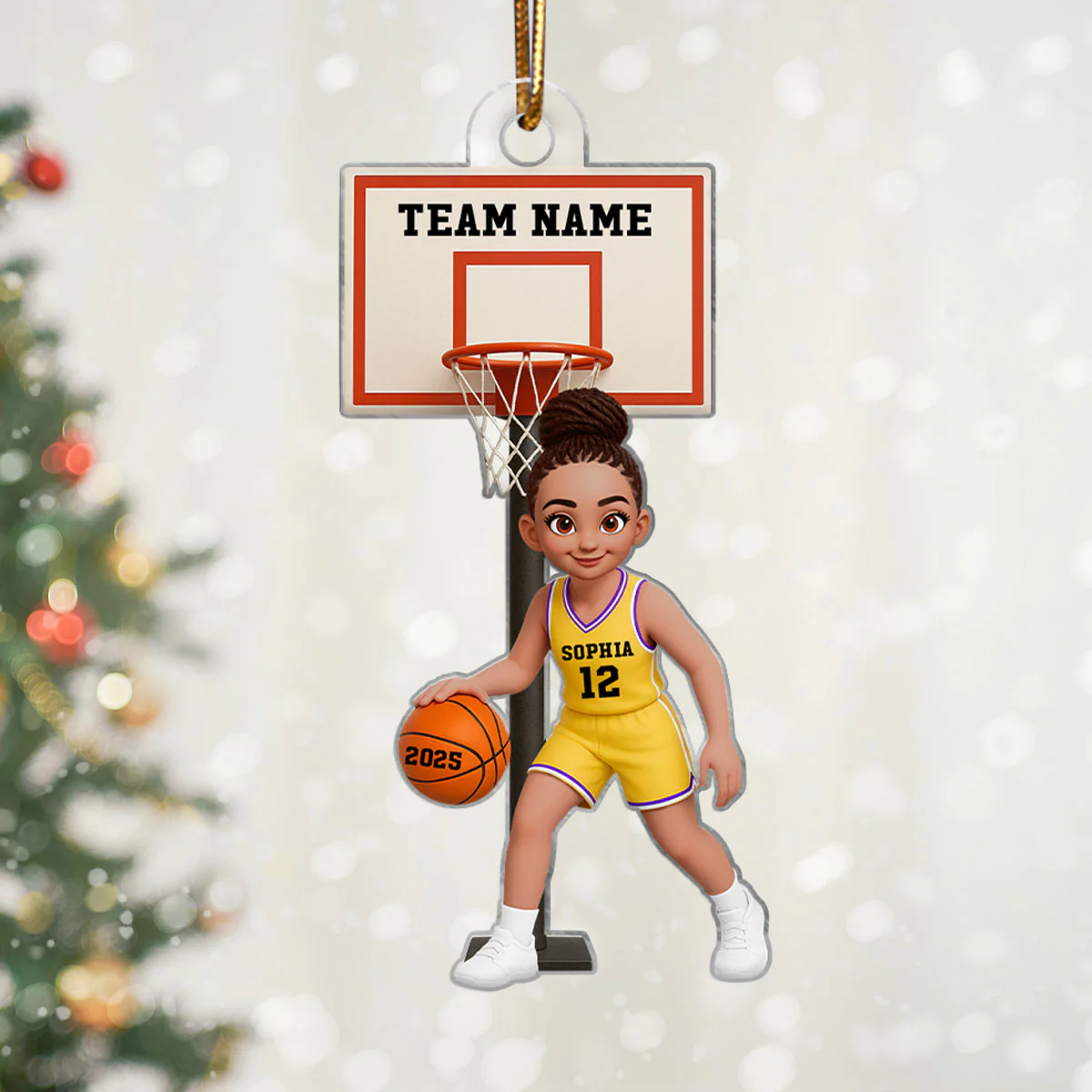 Basketball Girl Playing On Court 3D Effect - Personalized Acrylic Ornament - Christmas Gift For Teen Girls, Daughters, Granddaughters - Image 3