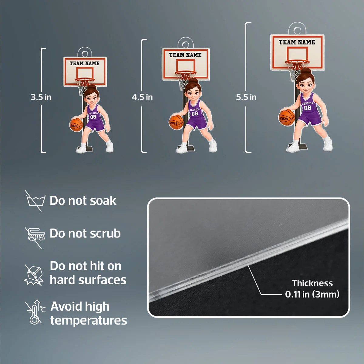 Basketball Girl Playing On Court 3D Effect - Personalized Acrylic Ornament - Christmas Gift For Teen Girls, Daughters, Granddaughters - Image 7