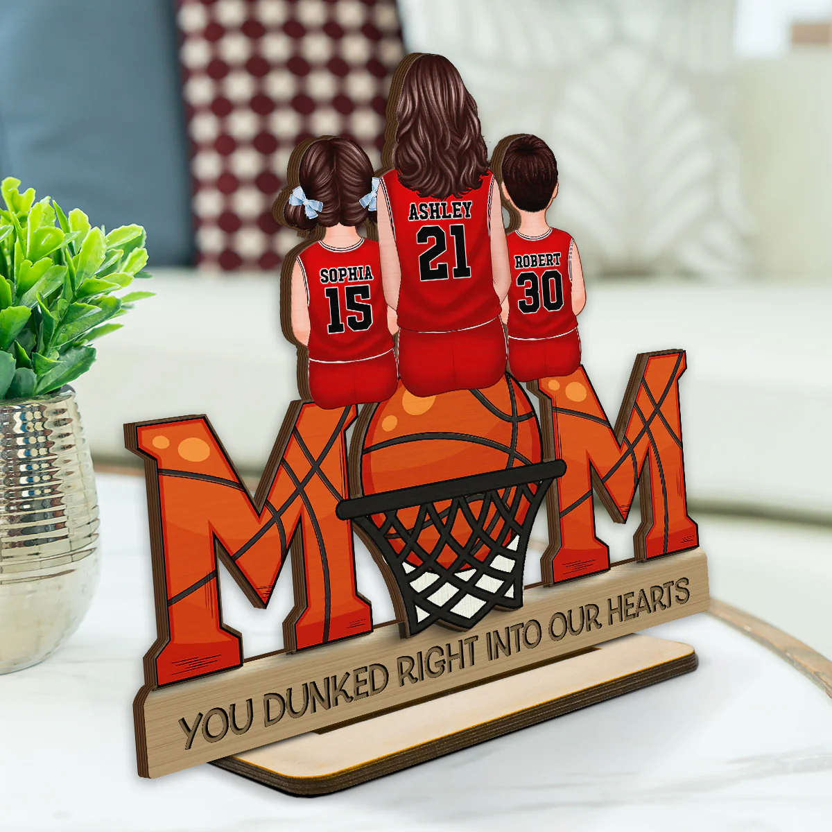 Basketball Mom Dunked Into Our Hearts - Personalized 2-Layered Wooden Plaque - Image 3