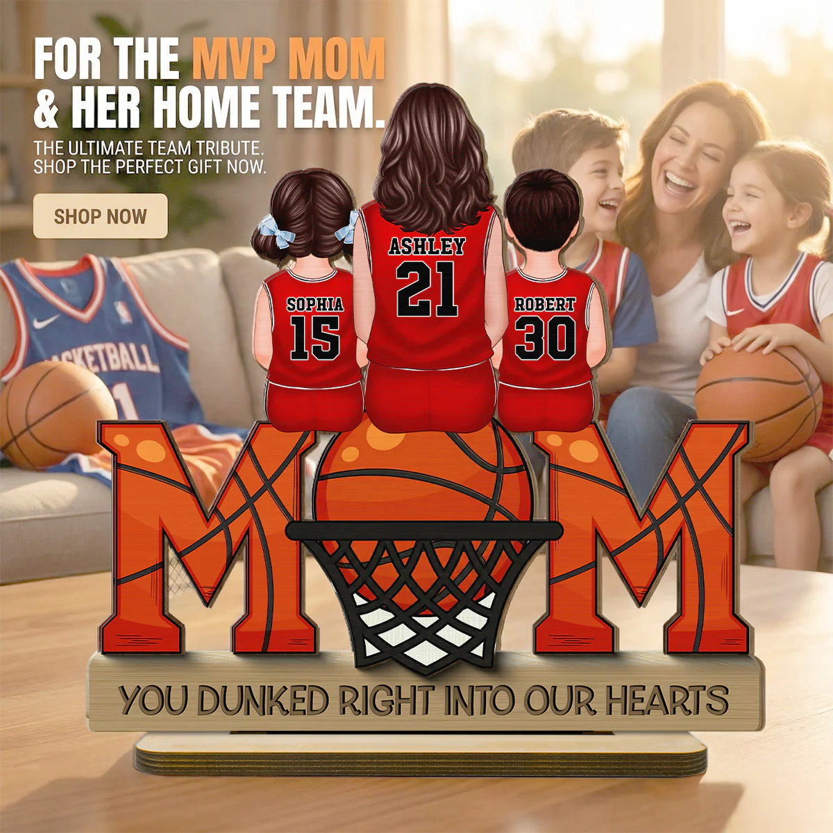 Basketball Mom Dunked Into Our Hearts - Personalized 2-Layered Wooden Plaque - Image 4