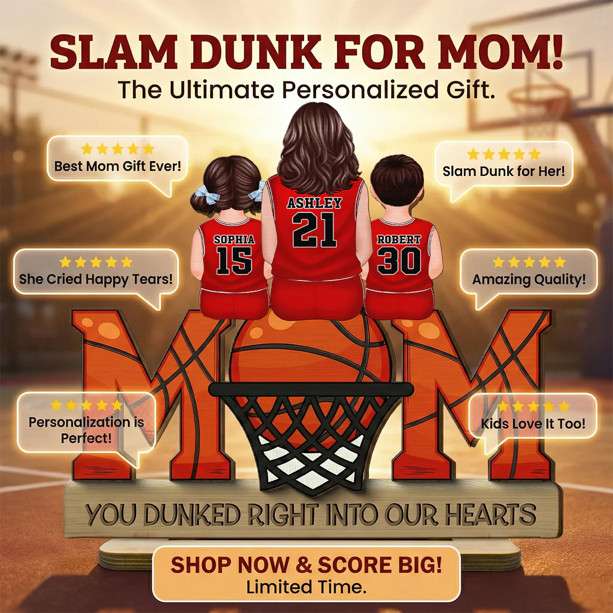 Basketball Mom Dunked Into Our Hearts - Personalized 2-Layered Wooden Plaque - Image 5