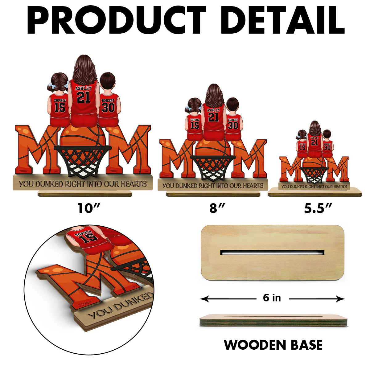 Basketball Mom Dunked Into Our Hearts - Personalized 2-Layered Wooden Plaque - Image 7