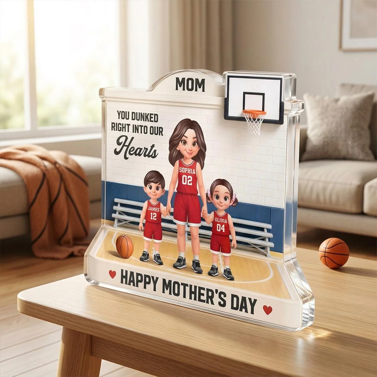 Basketball Mom You Dunked Right Into Our Hearts 2D Flat - Personalized Acrylic Block Plaque - Mother's Day Gift For Basketball Mom - Image 3