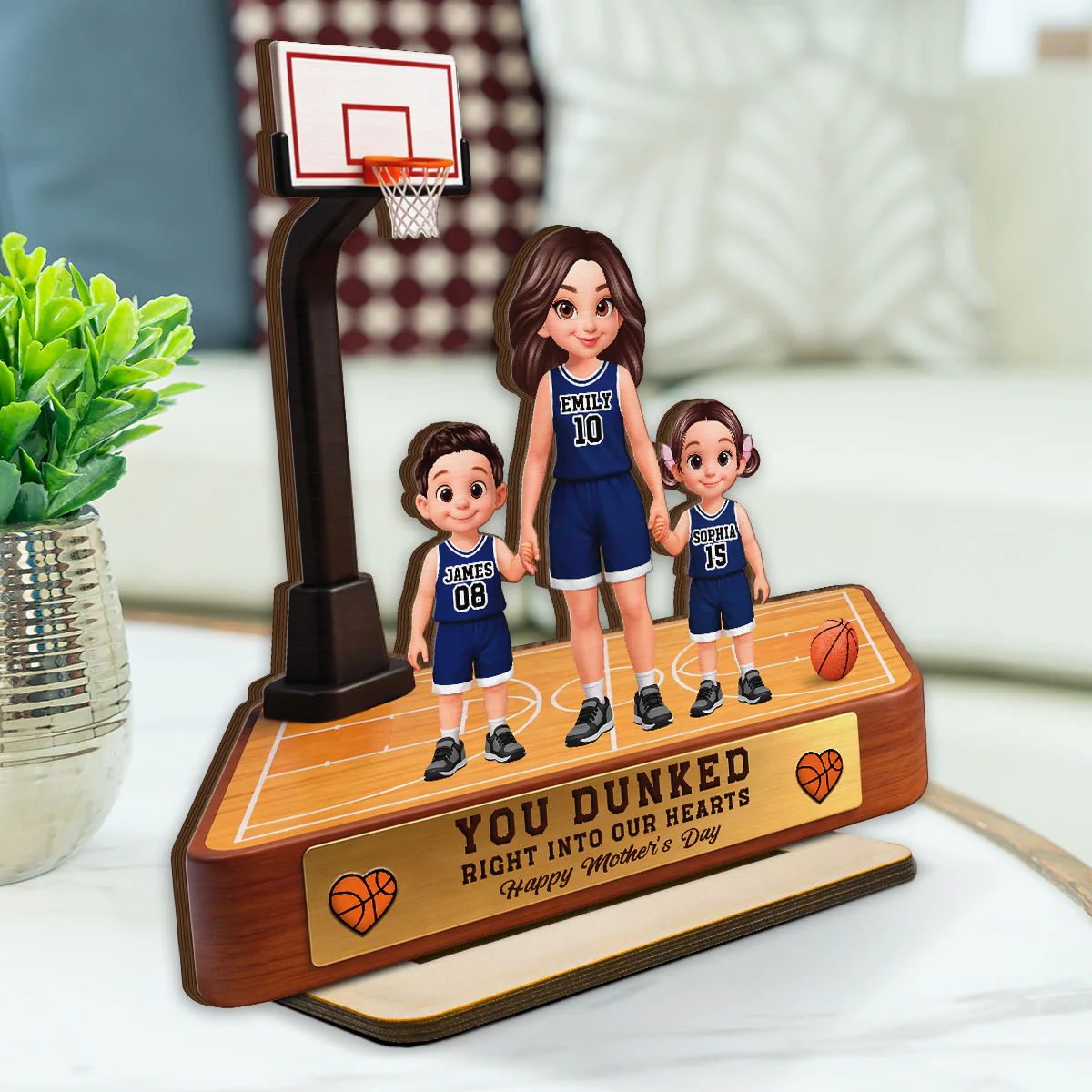Basketball Mom You Dunked Right Into Our Hearts - Personalized 2-Layered Wooden Plaque - Mother's Day Gift For Basketball Mom - Image 2