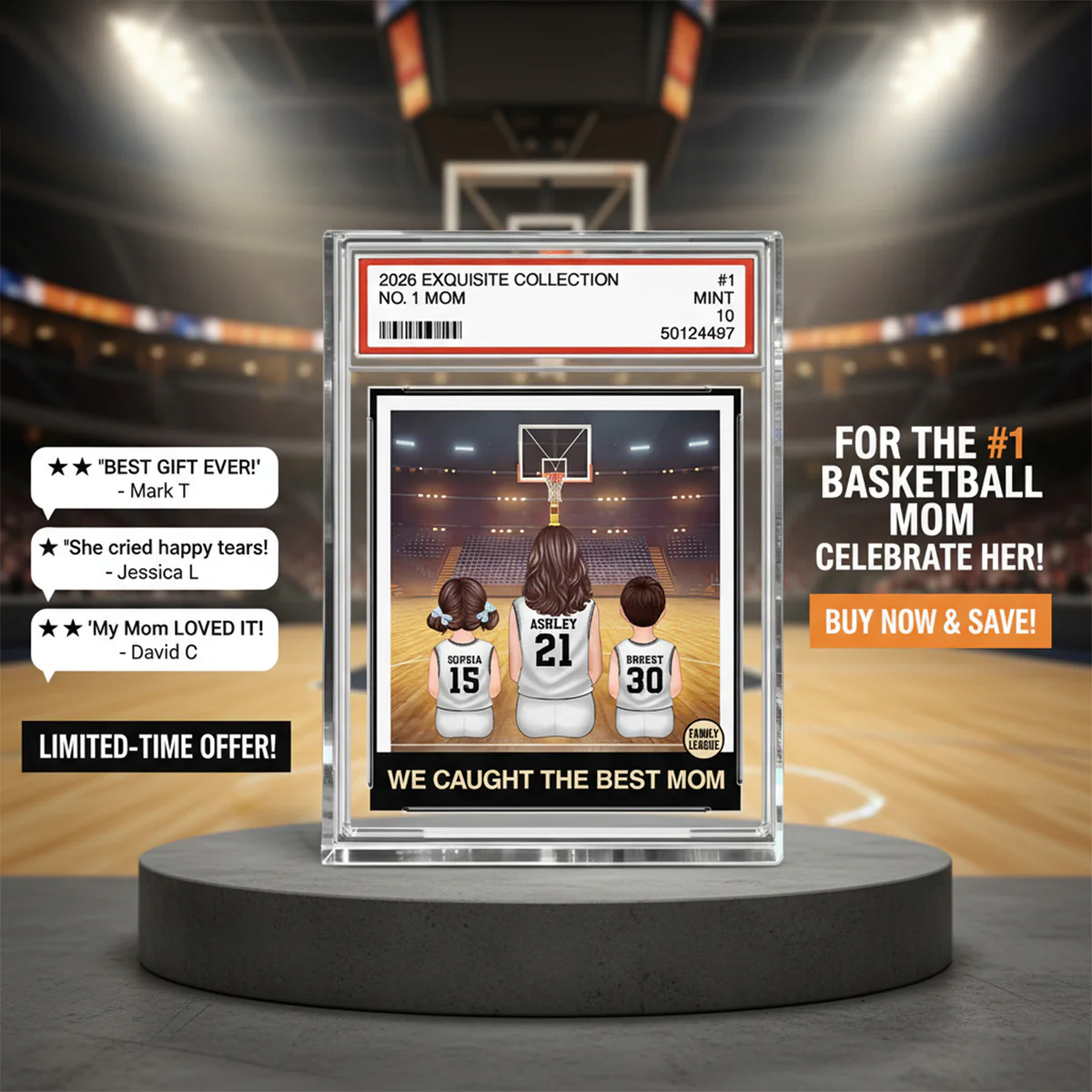 Basketball Mommy's Dream Team No. 1 Mom & Kids Sitting Trading Card Style - Personalized Acrylic Block Plaque - Image 5