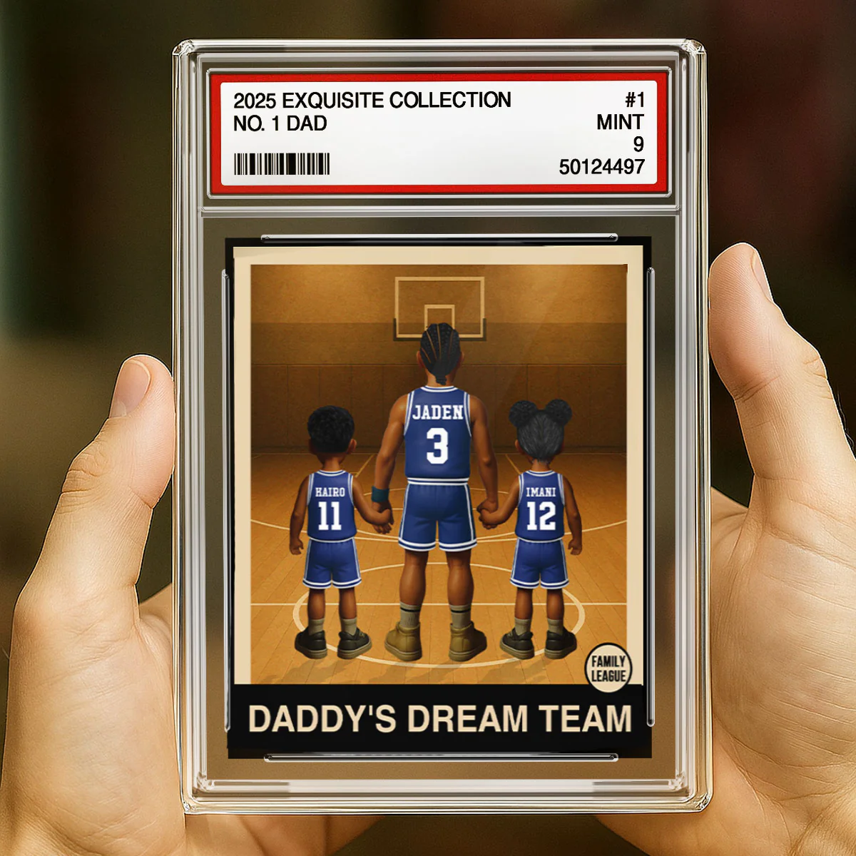Basketball No. 1 Dad Man & Kids Trading Card Style Personalized Acrylic Block Plaque - Image 2