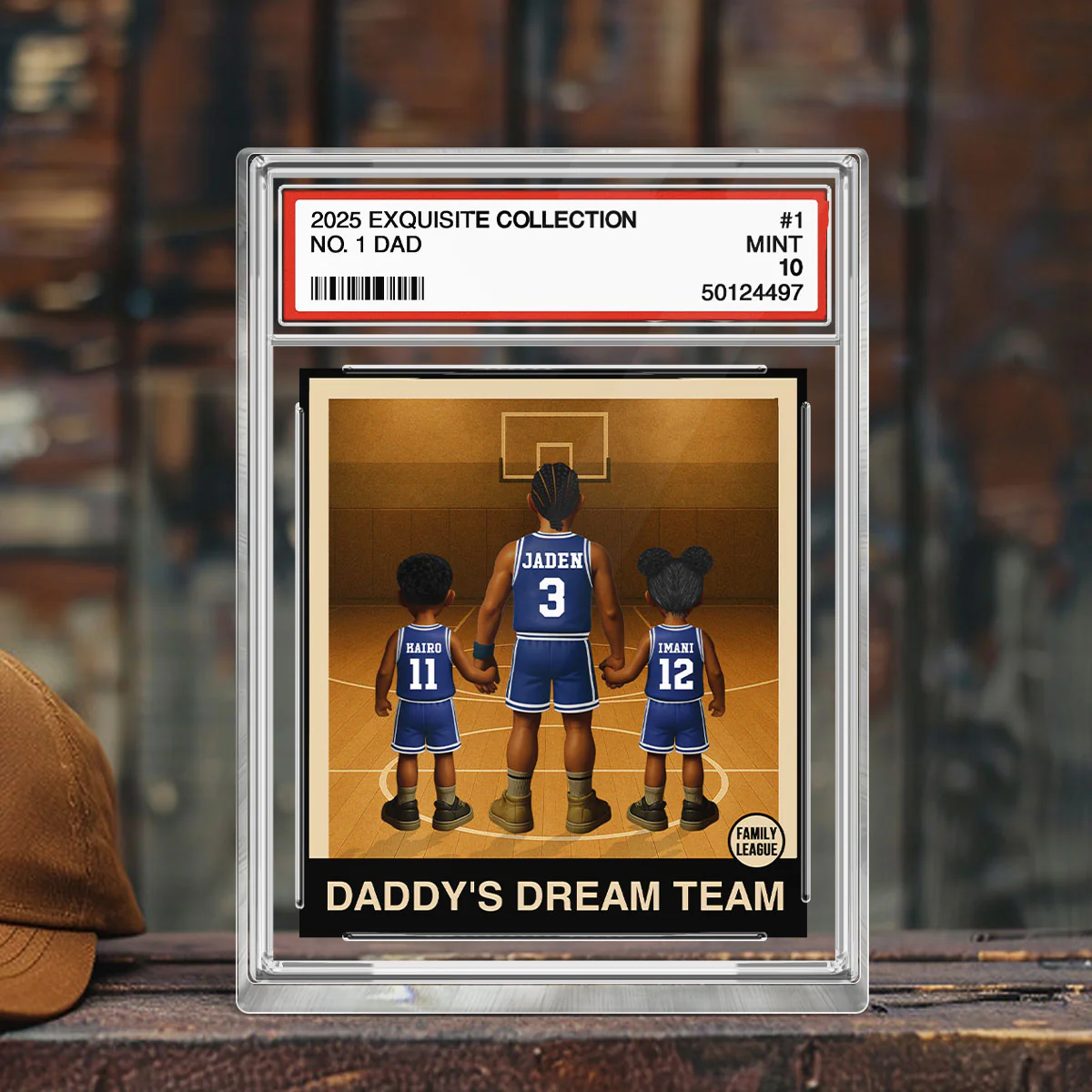 Basketball No. 1 Dad Man & Kids Trading Card Style Personalized Acrylic Block Plaque - Image 5