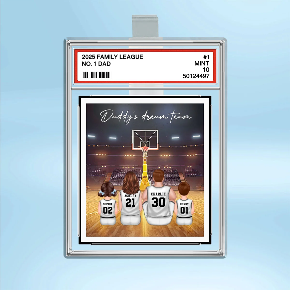 Basketball No. 1 Dad Man & Kids Sitting Trading Card Style Personalized Acrylic Car Visor Clip - Image 9