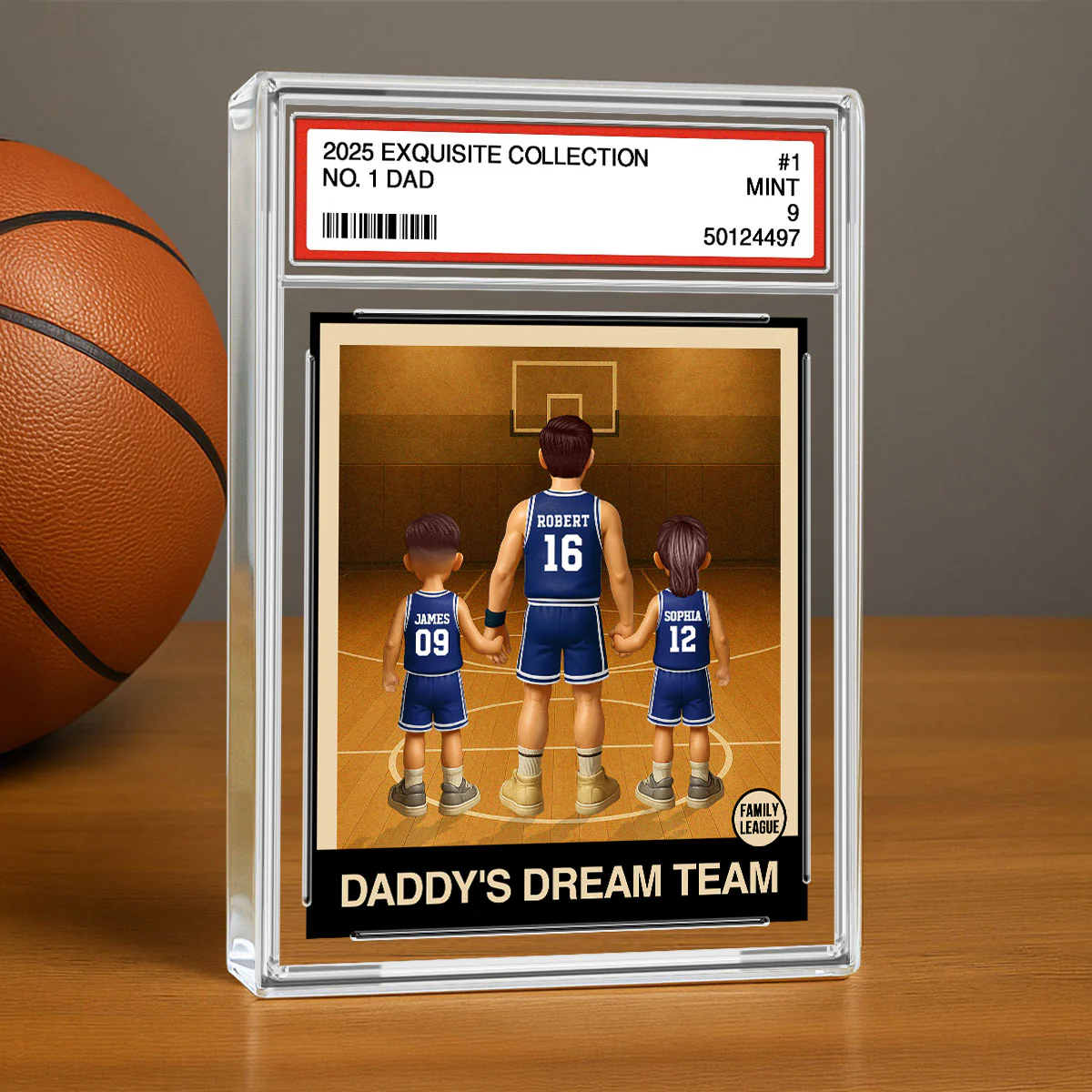 Basketball No. 1 Dad Man & Kids Trading Card Style - Personalized Acrylic Block Plaque - Image 4