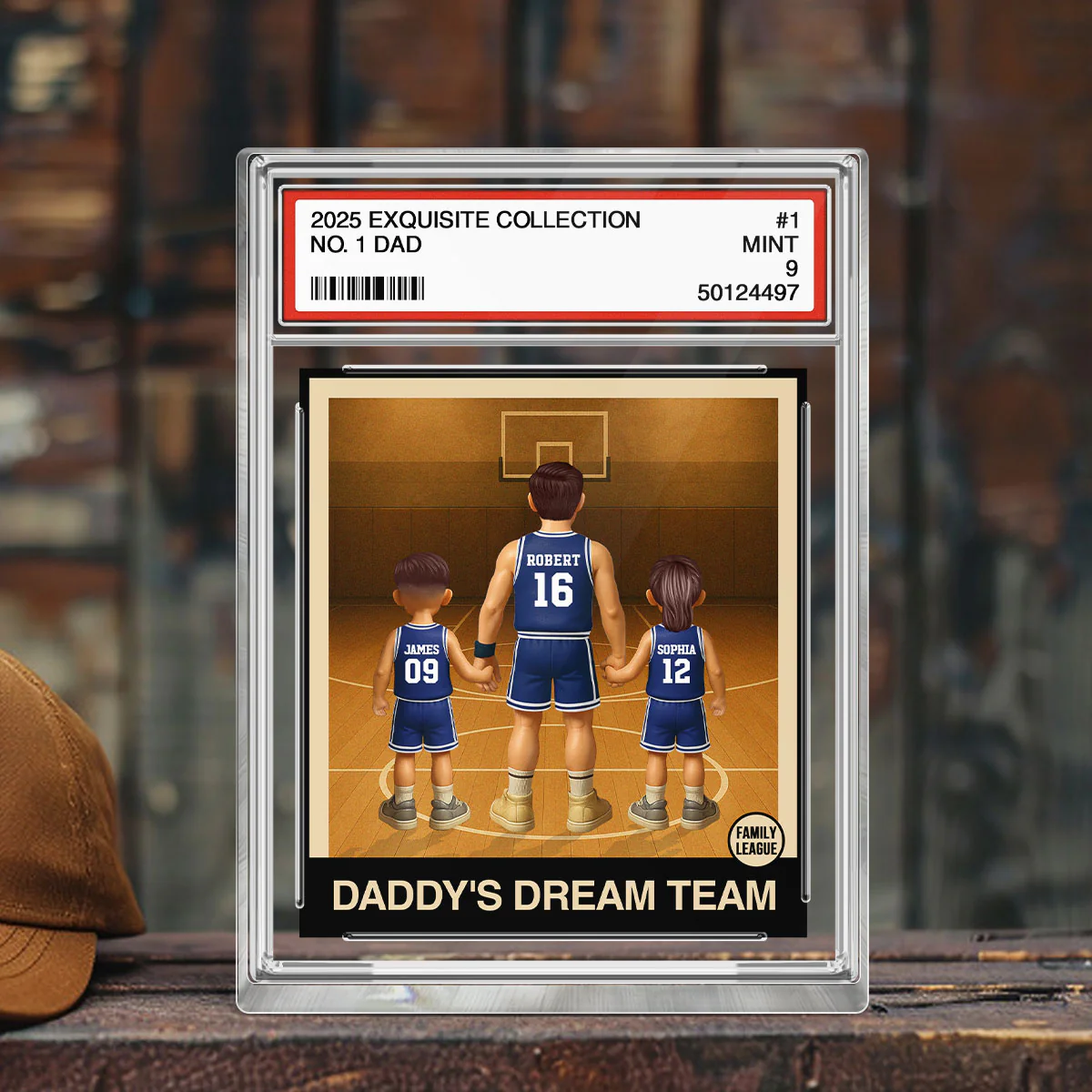 Basketball No. 1 Dad Man & Kids Trading Card Style - Personalized Acrylic Block Plaque - Image 6