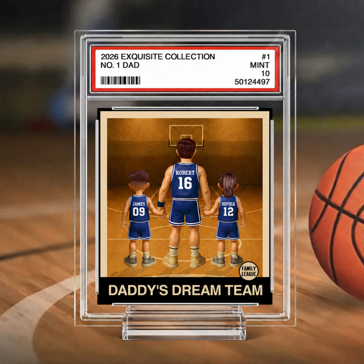 Basketball No. 1 Dad Man & Kids Trading Card Style Personalized Acrylic Plaque - Image 6